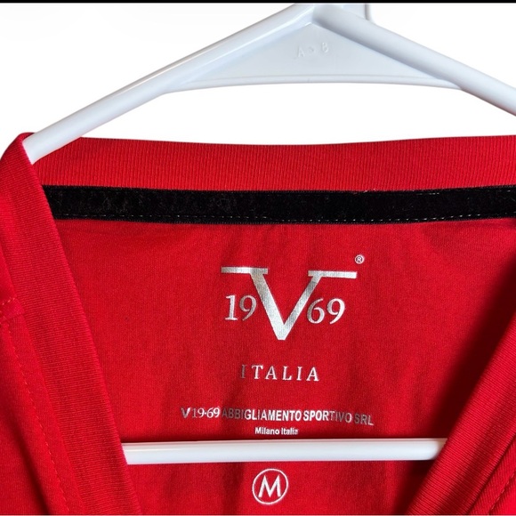 19V69 Italia Alessandro Versace Red White Crew Neck Tshirt Size Medium - Picture 3 of 5